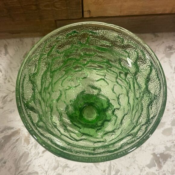 Vintage E.O Brody Co Green Crinkle Glass Compote Flower Vase - Picture 2 of 6